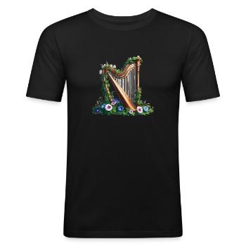 Große Harfe mit Efeu und Prunkwinden - Männer Slim Fit T-Shirt - Schwarz - Vorne - Nik (191cm)