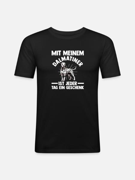 Hund Dalmatiner - Männer Slim Fit T-Shirt - Schwarz