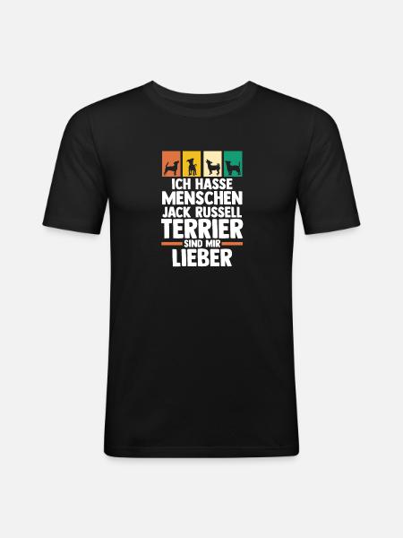 Hund Jacke Russell - Männer Slim Fit T-Shirt - Schwarz