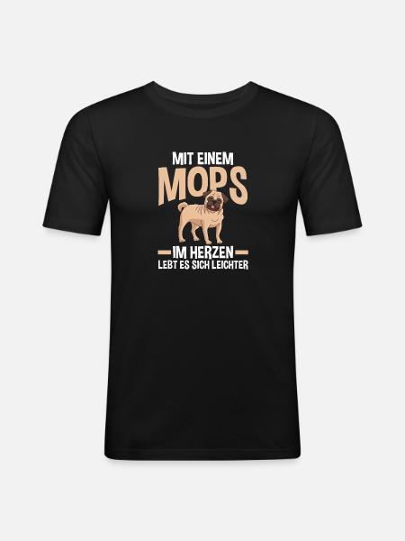 Hund Mops - Männer Slim Fit T-Shirt - Schwarz