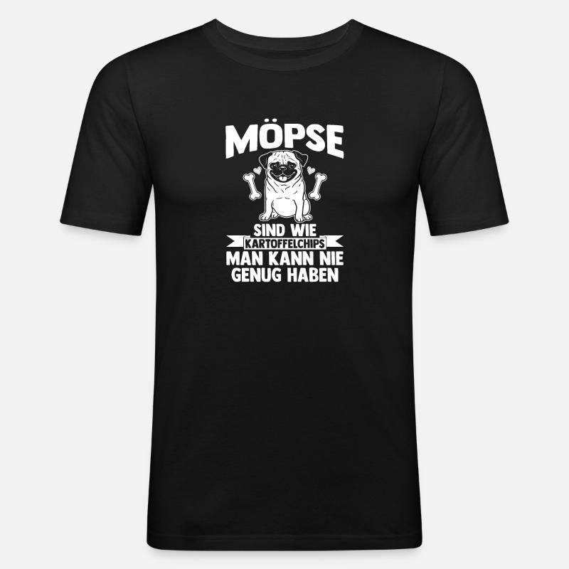 Hund Mops - Männer Slim Fit T-Shirt - Schwarz