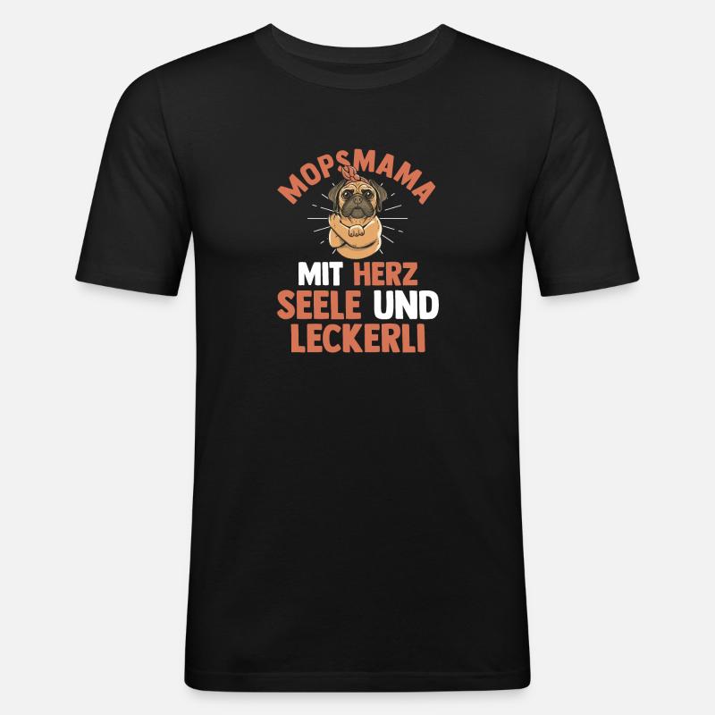 Mopsmama Hund Mops - Männer Slim Fit T-Shirt - Schwarz