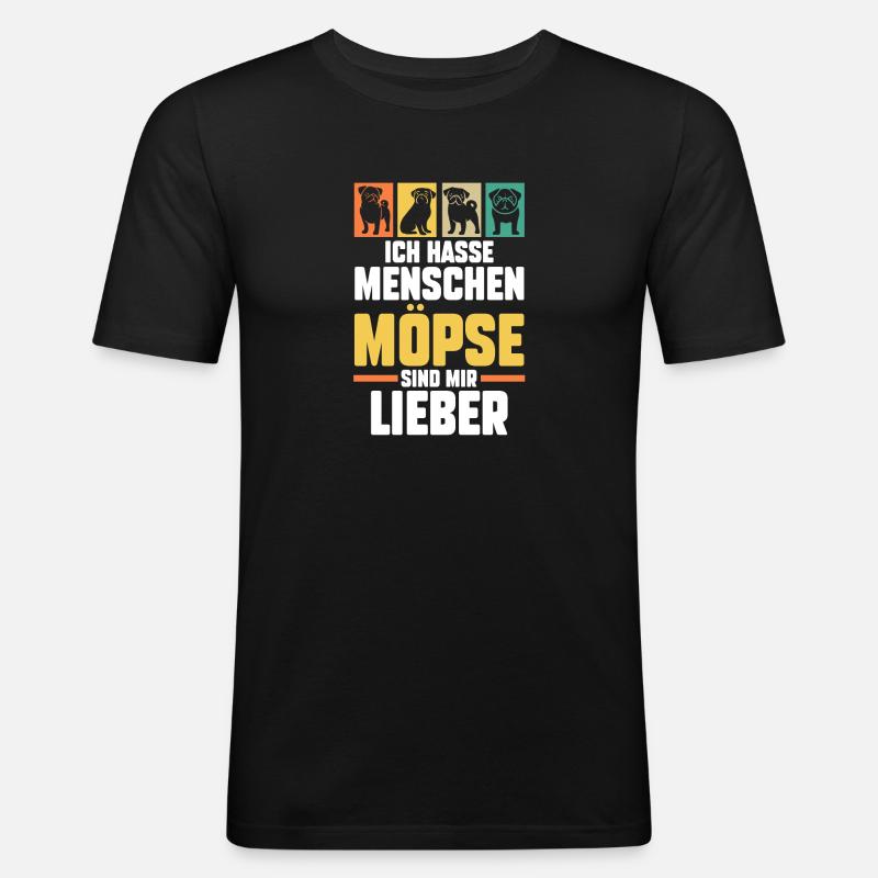 Mopsmama Hundemama Hund Mops - Männer Slim Fit T-Shirt - Schwarz