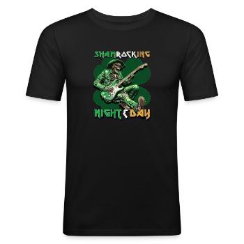 Fête de la Saint-Patrick - Shamrock nuit et jour - T-shirt près du corps Homme - noir - Devant - Nik (191cm)