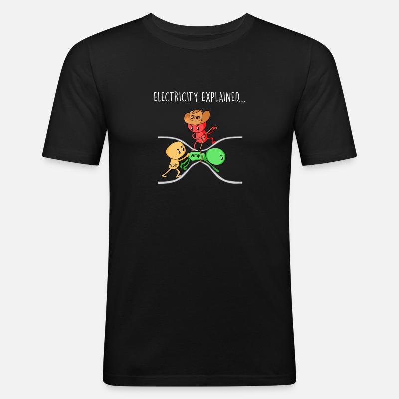 Funny Physics Teacher Electricity Explained - Men's Slim Fit T-Shirt - black
