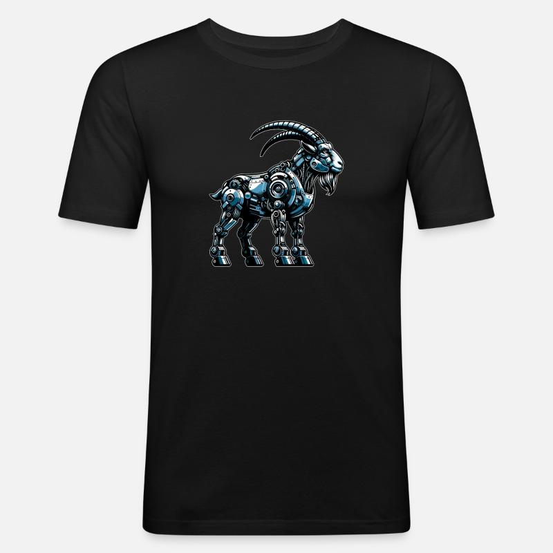 Ziege Roboter, Roboziege, Roboter-Ziege - Männer Slim Fit T-Shirt - Schwarz