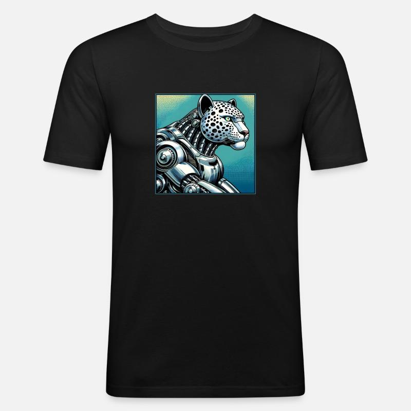 Leopard Roboter - Männer Slim Fit T-Shirt - Schwarz