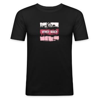 Venice Beach Californie Souvenir de vacances - T-shirt près du corps Homme - noir - Devant - Nik (191cm)