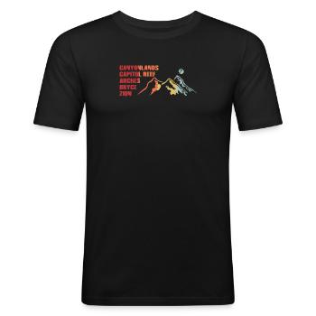 Explorez les montagnes des parcs nationaux de l’Utah - T-shirt près du corps Homme - noir - Devant - Nik (191cm)