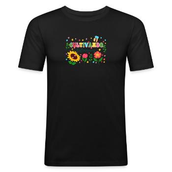 Cultivando Bilingües Spanischlehrer - Männer Slim Fit T-Shirt - Schwarz - Vorne - Nik (191cm)