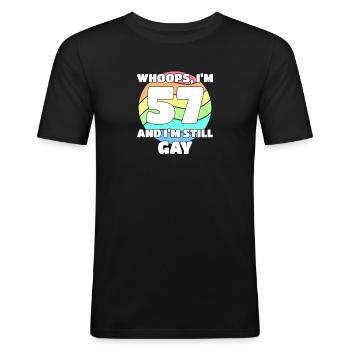 57. Geburtstag 57 BDay Lesbisch Schwul Bi Trans - - Männer Slim Fit T-Shirt - Schwarz - Vorne - Nik (191cm)