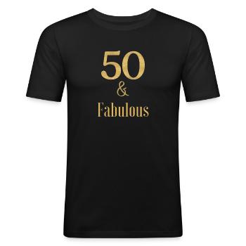 50 & Fabulous Gold Glitter - Men's Slim Fit T-Shirt - black - Front - Nik (191cm)