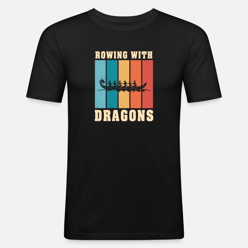 Rudern mit Drachen Drachenboot - Männer Slim Fit T-Shirt - Schwarz