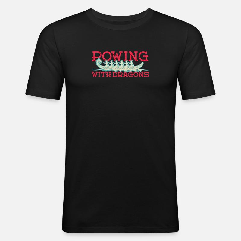 Rudern mit Drachen Drachenboot - Männer Slim Fit T-Shirt - Schwarz