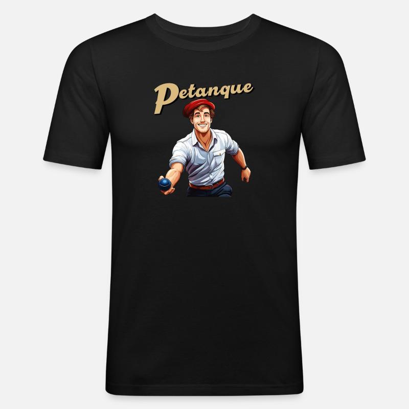 Petanque Mann - Männer Slim Fit T-Shirt - Schwarz