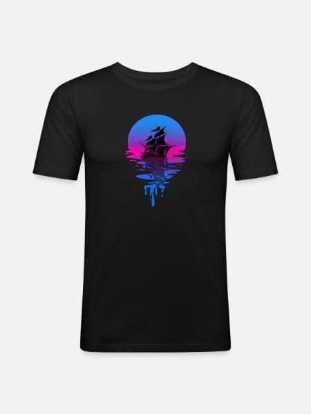 Sunset Pirate Ship - Men's Slim Fit T-Shirt - black