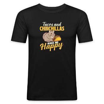 Tacos und Chinchillas machen mich glücklich - Nagetier-Liebhaber - Männer Slim Fit T-Shirt - Schwarz - Vorne - Nik (191cm)
