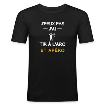 je peux pas j'ai tir à l'arc apéro archer - T-shirt près du corps Homme - noir - Devant - Nik (191cm)