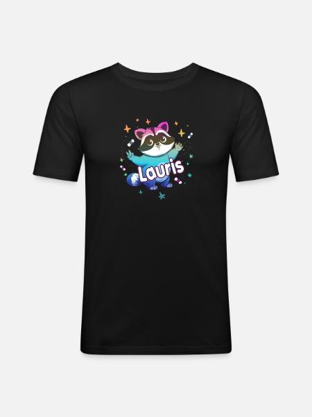 LAURIS - Beautiful boy name with cute raccoon - Men's Slim Fit T-Shirt - black