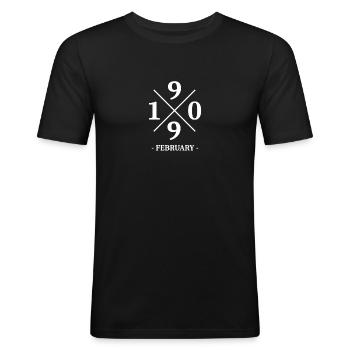 Minimal Birthday February 1990 - Simple - Men's Slim Fit T-Shirt - black - Front - Nik (191cm)