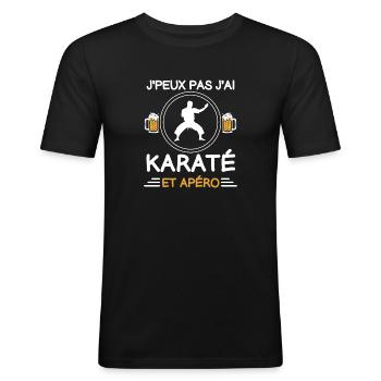 je peux pas j'ai karaté apéro karatéka - T-shirt près du corps Homme - noir - Devant - Nik (191cm)