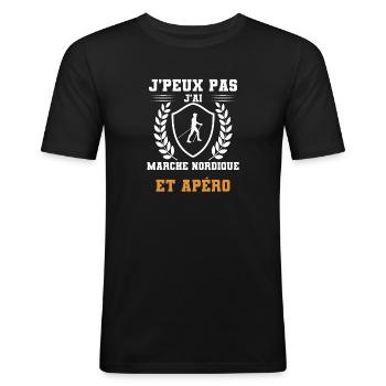 I can't I have Nordic Walking und humorvollen Apéro - Männer Slim Fit T-Shirt - Schwarz - Vorne - Nik (191cm)