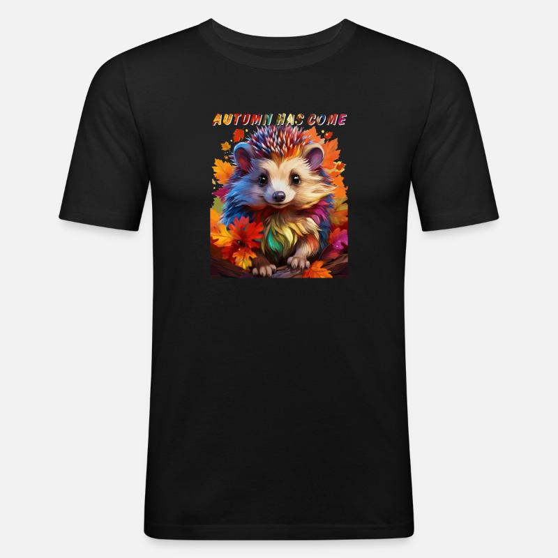 IGEL AUTUMN HAS COME - Männer Slim Fit T-Shirt - Schwarz