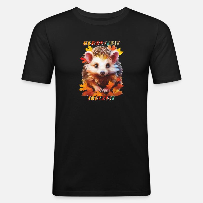 IGEL HERBSTZEIT IGELZEIT - Männer Slim Fit T-Shirt - Schwarz