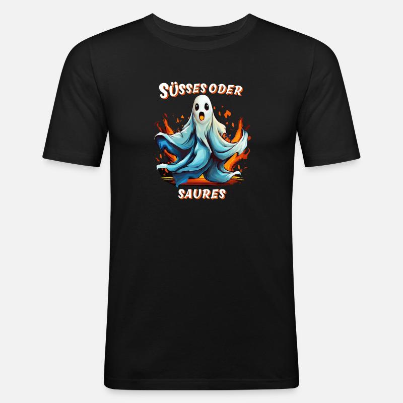 GEIST HALLOWEEN SÜSSES ODER SAURES - Männer Slim Fit T-Shirt - Schwarz