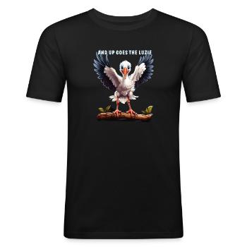STORCH AND UP GOES THE LUCIE - Männer Slim Fit T-Shirt - Schwarz - Vorne - Nik (191cm)