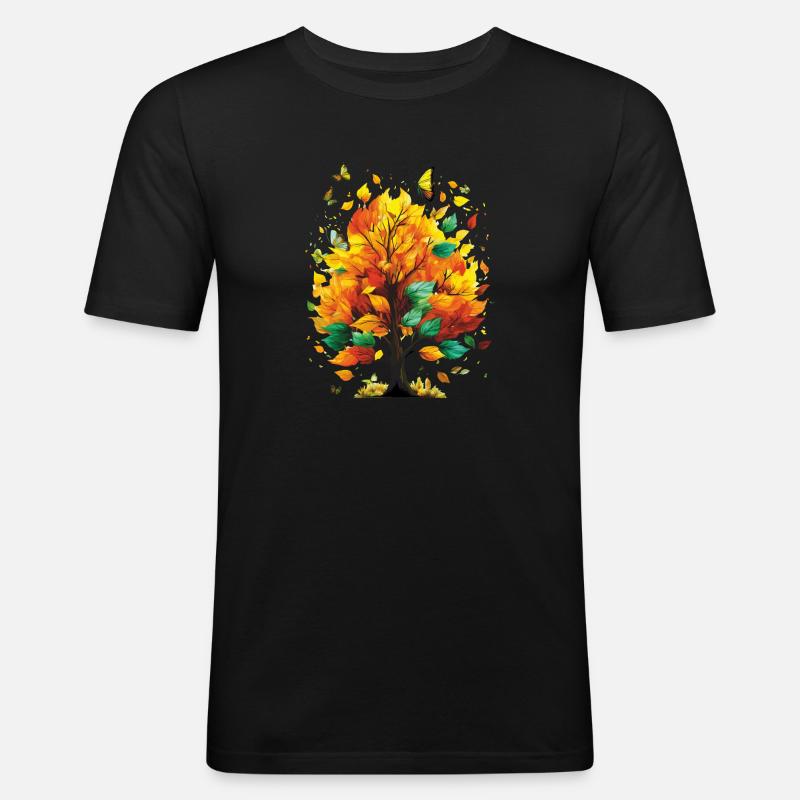 HERBSTBAUM - Männer Slim Fit T-Shirt - Schwarz