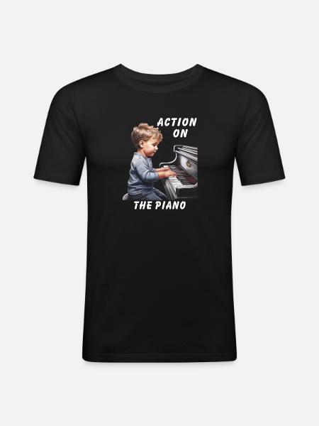 ACTION ON THE PIANO - Men's Slim Fit T-Shirt - black