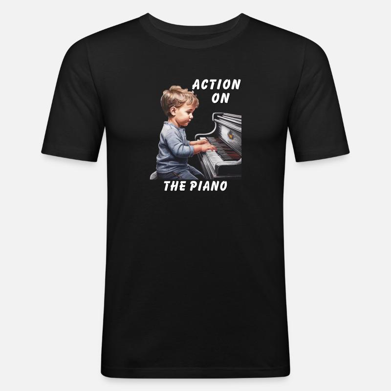ACTION ON THE PIANO - Männer Slim Fit T-Shirt - Schwarz