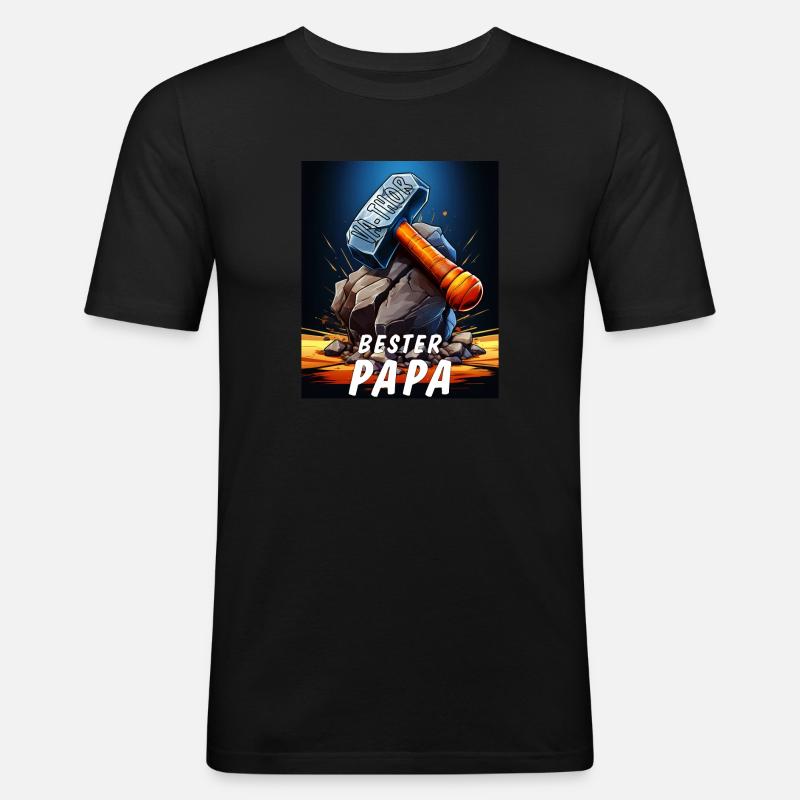VA-THOR HAMMER BESTER PAPA - Männer Slim Fit T-Shirt - Schwarz