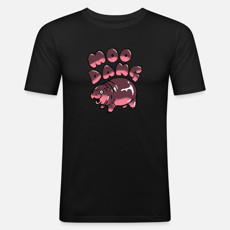 MOO DENG - Männer Slim Fit T-Shirt - Schwarz
