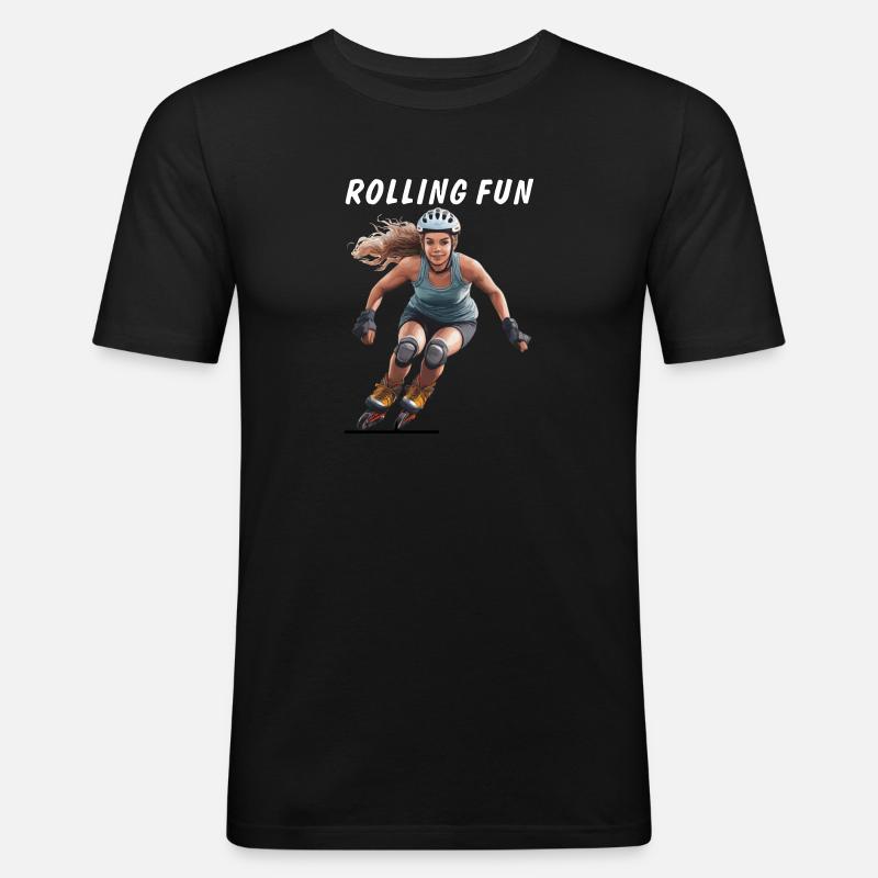 FRAU ROLLSCHUHE ROLLING FUN - Männer Slim Fit T-Shirt - Schwarz