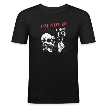 20e anniversaire squelette main - j’ai 19 ans plus le milieu - T-shirt près du corps Homme - noir - Devant - Nik (191cm)