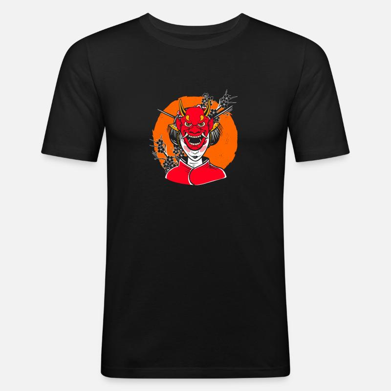 Japanisches Mädchen Oni Dämon Maske Samurai - Männer Slim Fit T-Shirt - Schwarz