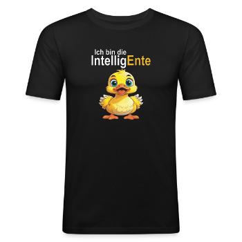 IntelligEnte - Männer Slim Fit T-Shirt - Schwarz - Vorne - Nik (191cm)