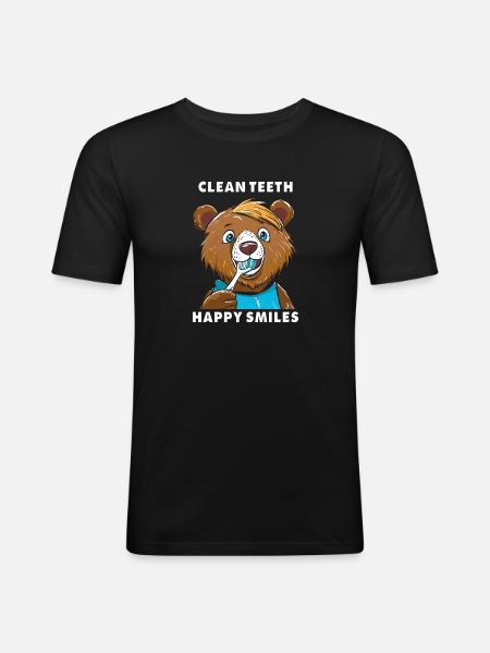 BEAR CLEAN TEETH, HAPPY SMILES - Men's Slim Fit T-Shirt - black