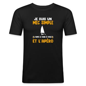Mec simple char à voile apéro conducteur humour - T-shirt près du corps Homme - noir - Devant - Nik (191cm)