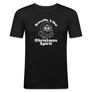 Odeur comme Noël chemise Père Noël cadeau - T-shirt près du corps Homme - noir - Devant - Nik (191cm)