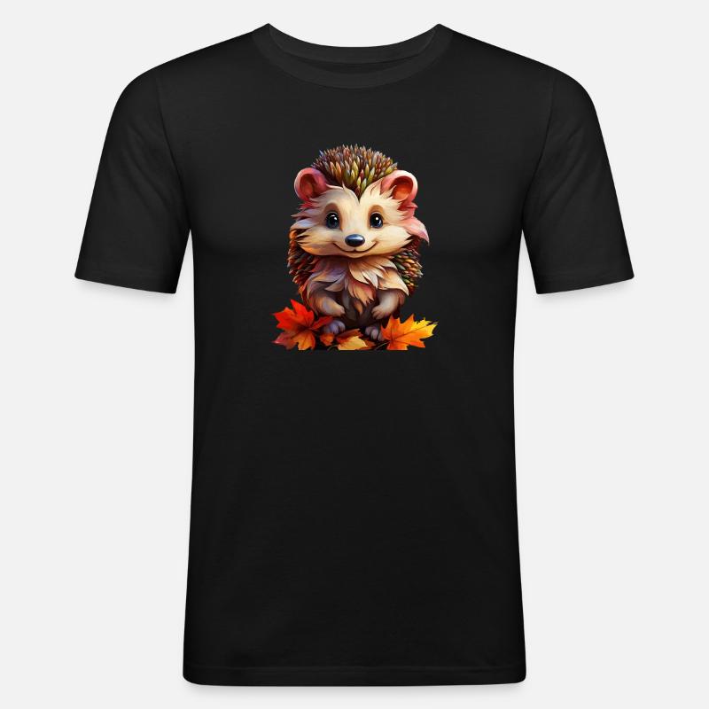 IGEL HERBSTLAUB - Männer Slim Fit T-Shirt - Schwarz