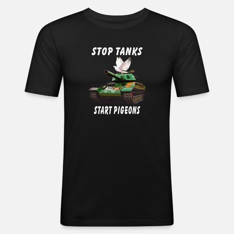 STOP TANKS START PIGEONS - Männer Slim Fit T-Shirt - Schwarz