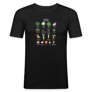 Janvier Collage de fruits et légumes de saison - T-shirt près du corps Homme - noir - Devant - Nik (191cm)