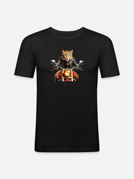 MOTORRAD LEOPARD - Männer Slim Fit T-Shirt - Schwarz