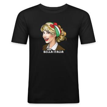 FRAU ITALIEN BELLA ITALIA - Männer Slim Fit T-Shirt - Schwarz - Vorne - Nik (191cm)