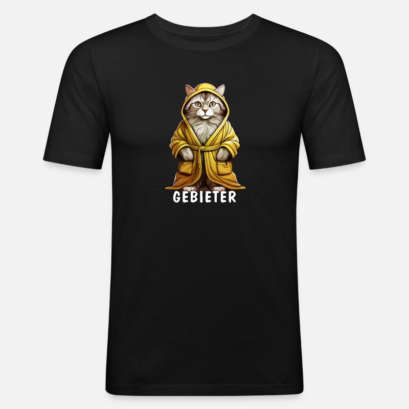 KATZE MANTEL GEBIETER - Männer Slim Fit T-Shirt - Schwarz