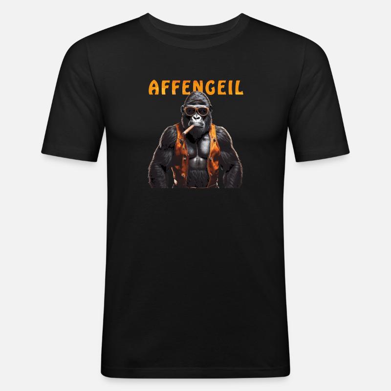 AFFE GORILLA AFFENGEIL - Männer Slim Fit T-Shirt - Schwarz