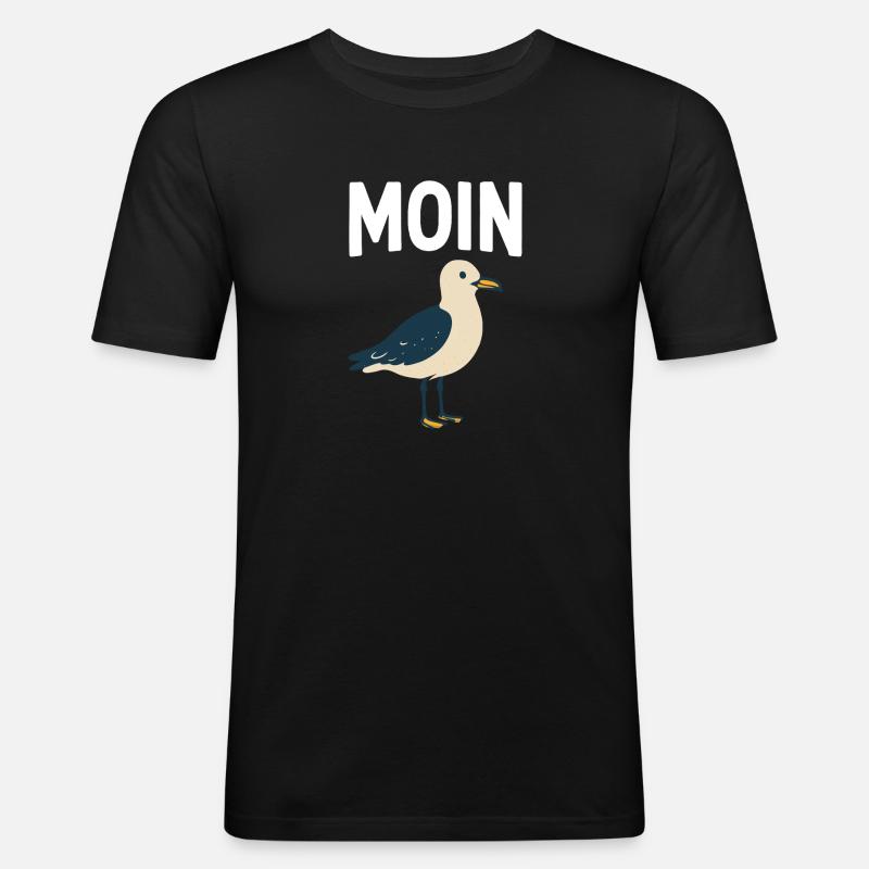 Moin Möwe - Männer Slim Fit T-Shirt - Schwarz